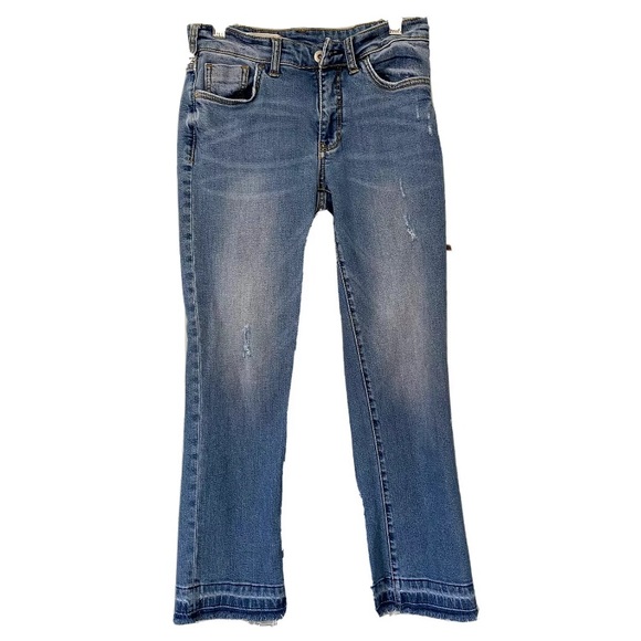 Anthropologie Jeans Pilcro And The Letterpress Distressed Raw Hem Cropped Size 4 - Picture 1 of 14